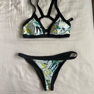 Hurley Black and Green Leaf Bikini Set